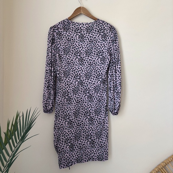 Maje Draped Drawstring Leopard Print Satin Dress Sz 42 XL Purple NEW NWT - Picture 7 of 11